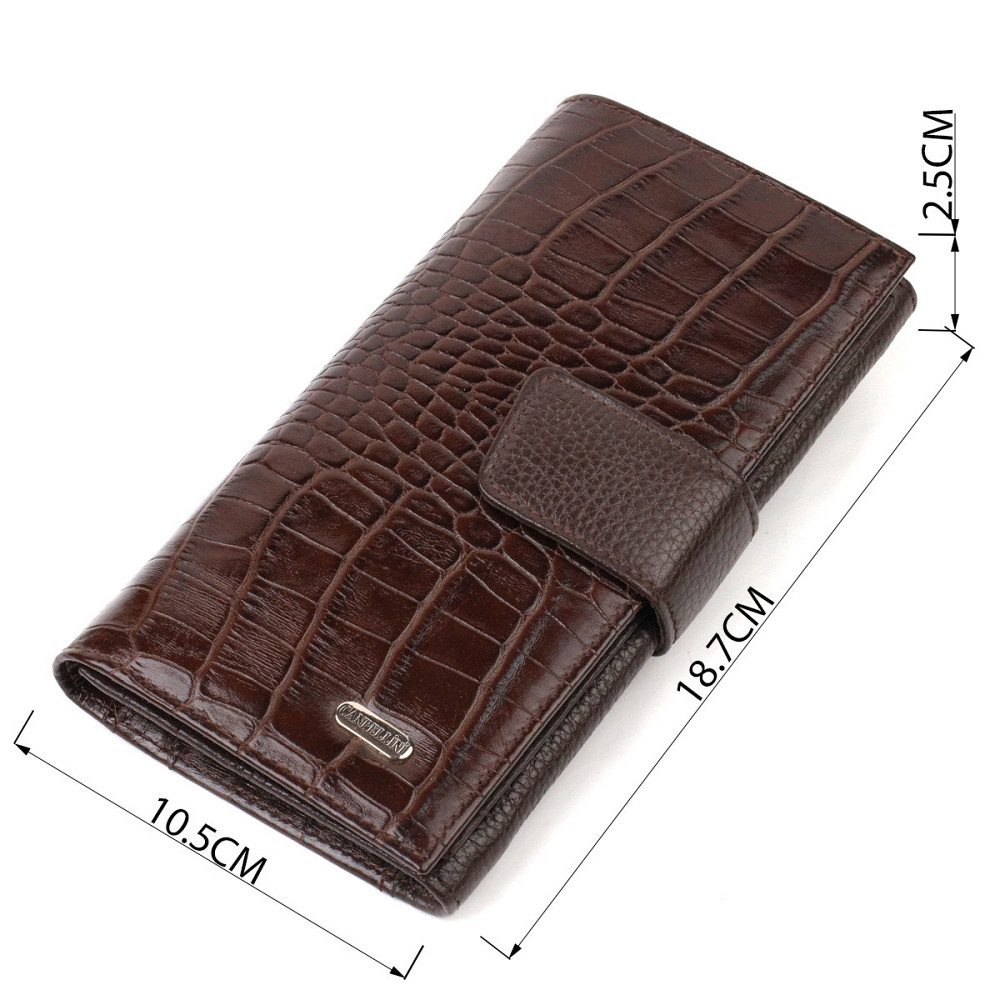 Вместительное вертикальное мужское портмоне из натуральной кожи с тиснением под крокодила CANPELLINI 21837 Коричневое Киев - изображение 9