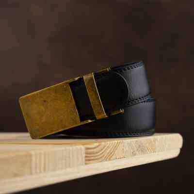 Ремень Vintage Мужской c латунной прямоугольной пряжкой Черный (20332) Винница