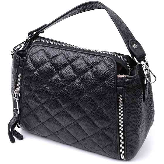 Трендовая сумка для женщин в ромбы из натуральной кожи Vintage 22667 Черная Киев
