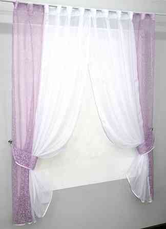 Кухонные шторки VR-Textil № 083к с подвязками сиреневый с белым 260х170 см (52-0424) Киев