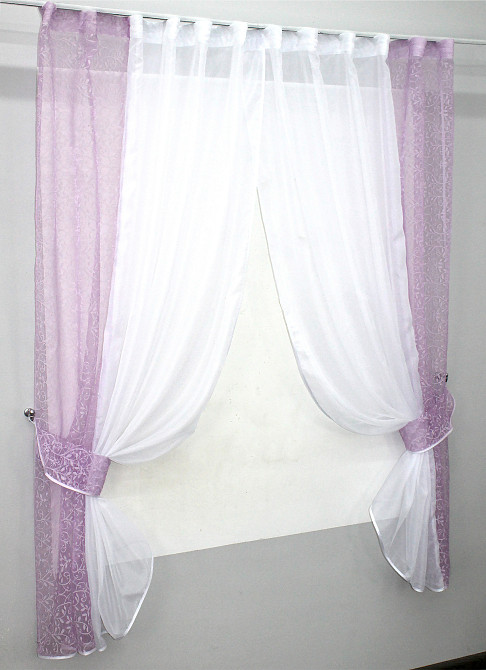 Кухонные шторки VR-Textil № 083к с подвязками сиреневый с белым 260х170 см (52-0424) Киев - изображение 2