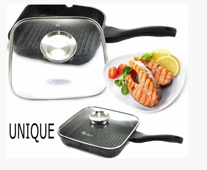 Сковорода-гриль UNIQUE UN-4011 24 см с антипригарным покрытием и рифленым дном для жарки мяса Одесса - изображение 6