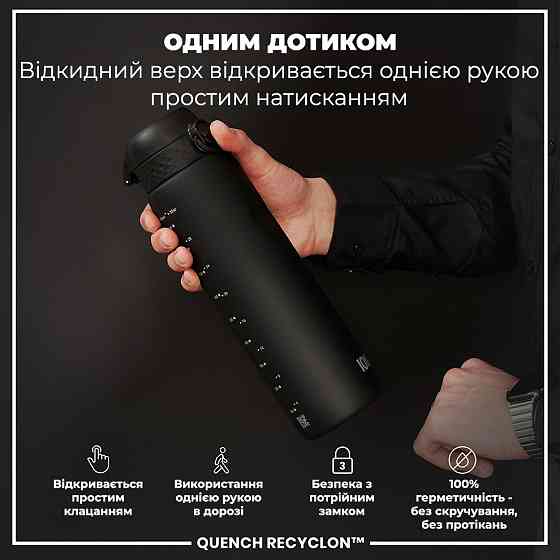 Пляшка для води ION8 1000 мл. (ЕКО пляшка) BPA Free, Black Кам'янське