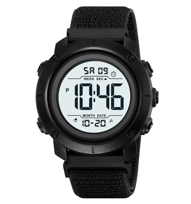 Чоловічий наручний годинник Skmei 2497 з нейлоновим ремінцем (Чорний з білим) Київ - фото 1