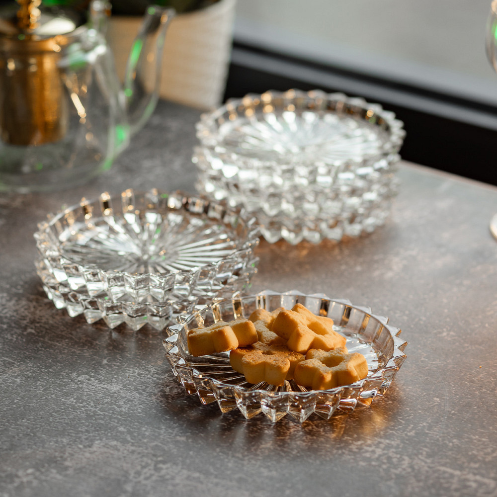 Набір із 6 тарілок для подачі по 12 см скляні прозорі круглі HP-YH-31 Київ - фото 6