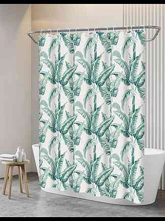 Шторка для ванної та душу з кільцями 180x180 см водостійка, шторка для ванної та душової з гачками, принт бананового дерева Кам'янець-Подільський