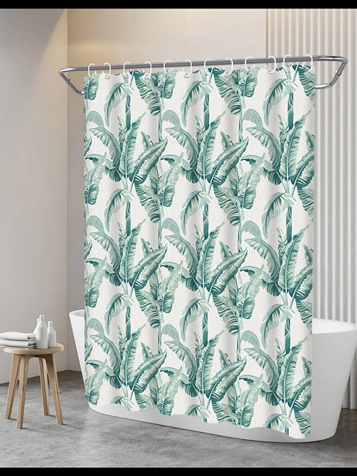 Шторка для ванной и душа с кольцами 180x180 см водостойкая, шторка для ванной и душевой с крючками,принт бананового дерева Каменец-Подольский - изображение 3