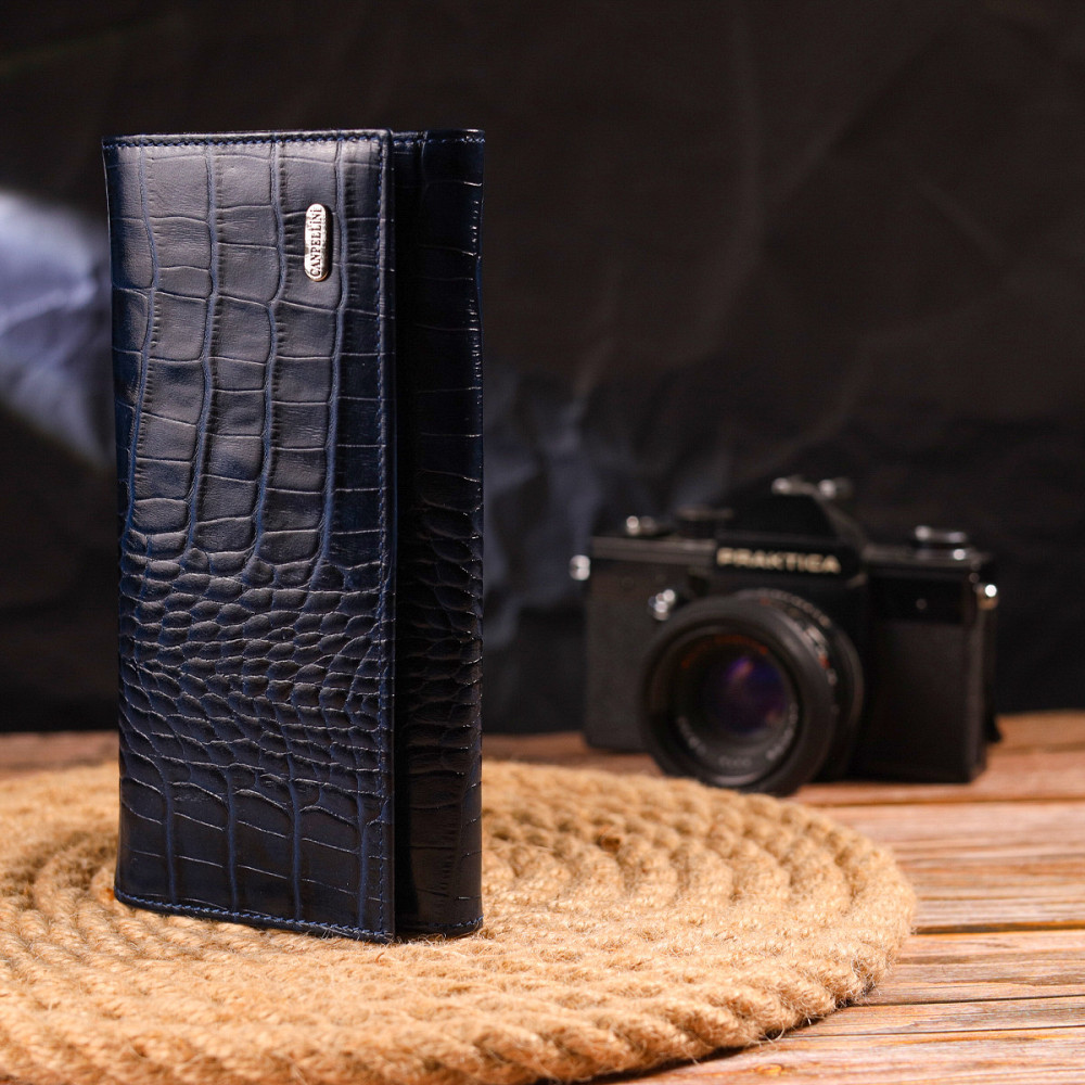 Надежный женский кошелек с монетницей из натуральной фактурной кожи Синий (CANPELLINI) Киев - изображение 2