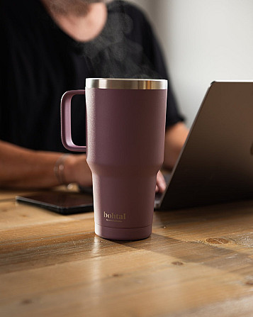 Термостакан (ізолована чашка) Bohtal із ручкою з нержавіючої сталі Tumbler Plum 900 ml Кам'янське - фото 4