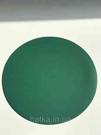 Серветка під тарілку підтарильник PU шкіра 38 см "Панкейк" кругла зелена коричневий для дому та ресторану Київ