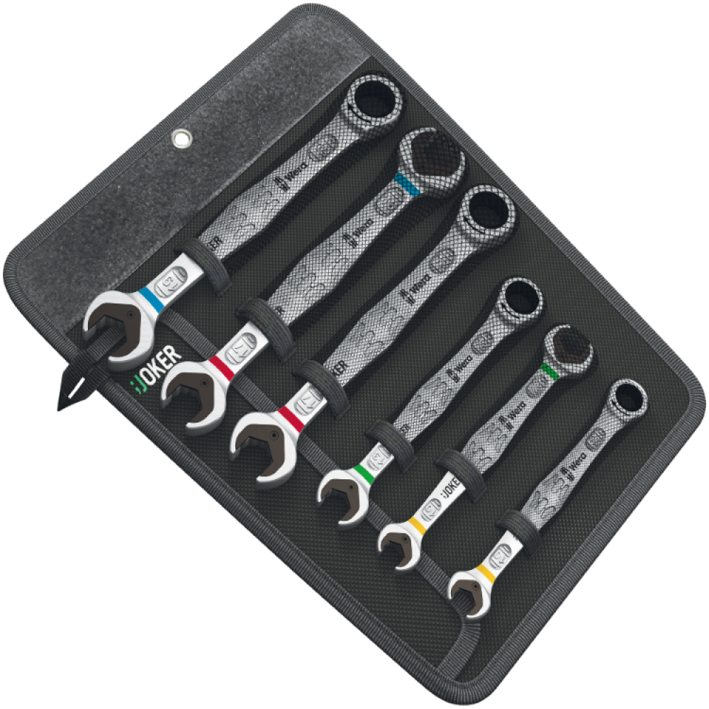 Набір комбінованих ключів Wera з тріскачкою 10-19мм+ріжкові ключі 10х13/17х19 6шт, в сумці, 05020022001 Одеса - фото 1