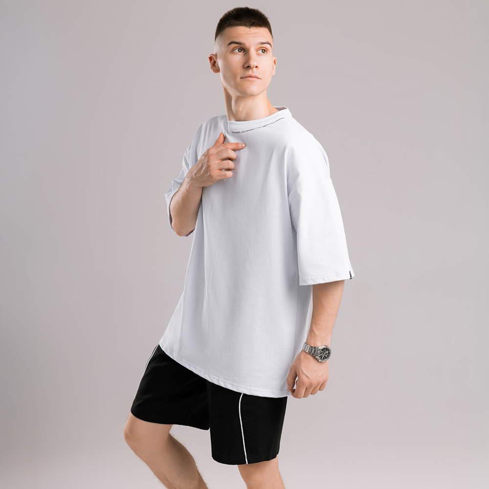 Однотонна біла футболка для чоловіків. Чоловіча біла футболка оверсайз Pobedov Onyx Київ - фото 6