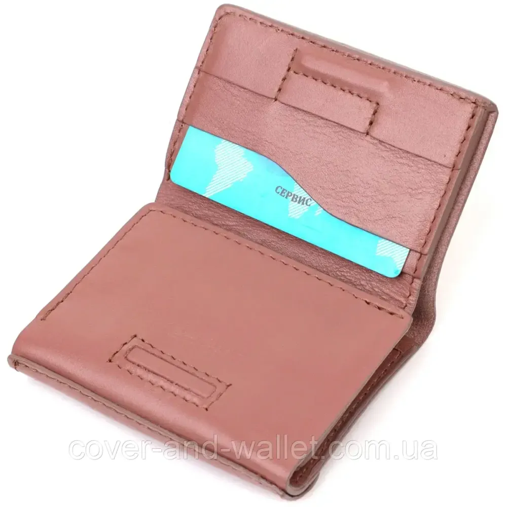 Жіночий маленький гаманець пудрового кольору на магніті з італійської шкіри Grande Pelle 503665 Київ - фото 9