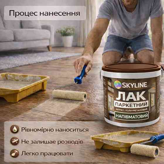 Лак для підлоги напівматовий Skyline паркетний, акрил-поліуретановий, водний, зносостійкий, без запаху, 5 л Харків