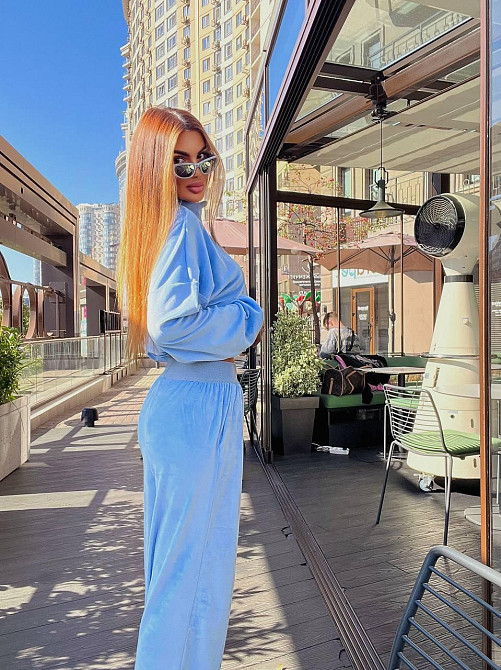 Жіночий стильний повсякденний костюм із ніжного велюру Блакитний, 46/48 Одеса - фото 6