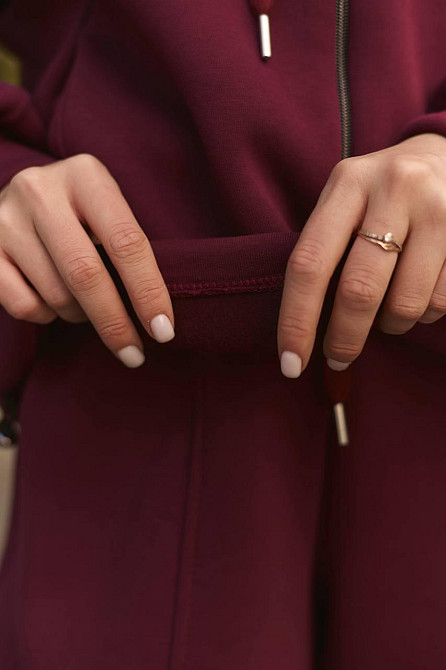 Женский теплый прогулочный костюм двойка турецкая трехнить на флисе Бургунди Одесса - изображение 6