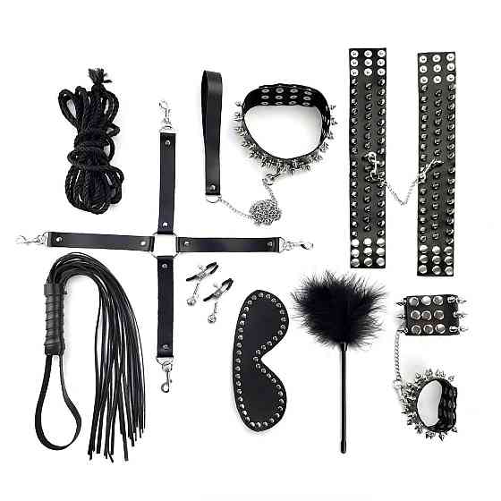 BDSM-набор Art of Sex – Spikes BDSM Set Leather, 10 предметов, черный, натуральная кожа Sex Aura Киев
