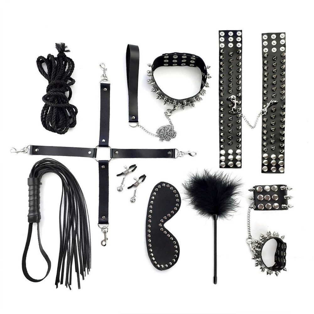BDSM-набор Art of Sex – Spikes BDSM Set Leather, 10 предметов, черный, натуральная кожа Sex Aura Киев - изображение 2