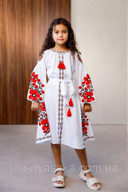 Дитяче вишите плаття натуральне полотно "Квіти Праги" р.134-164 Кривий Ріг - фото 1