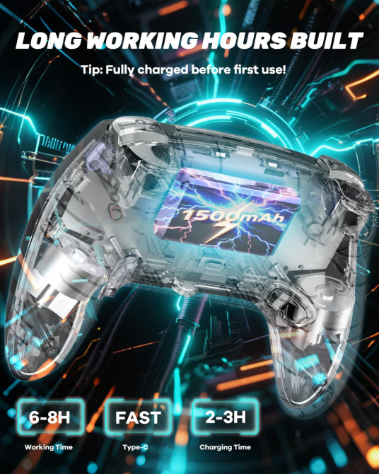 Бездротовий геймпад MYSTILUCK Hall Effect для PS5/PS5 Pro/PC/Mac/Steam Deck/iOS/Android | RGB, Turbo, 1500 мА·год Київ - фото 17