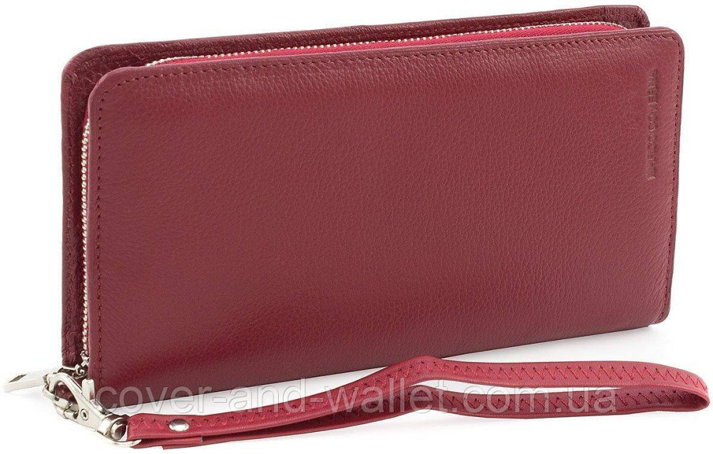 Бордовый кожаный женский кошелек клатч на молнии и магнитах Marco Coverna Киев - изображение 9