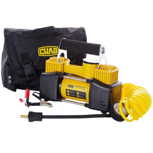 Компресор авто двопоршневий дабл 12V 350W 85л/хв 10 Атм + кручений шланг та клеми СИЛА Житомир