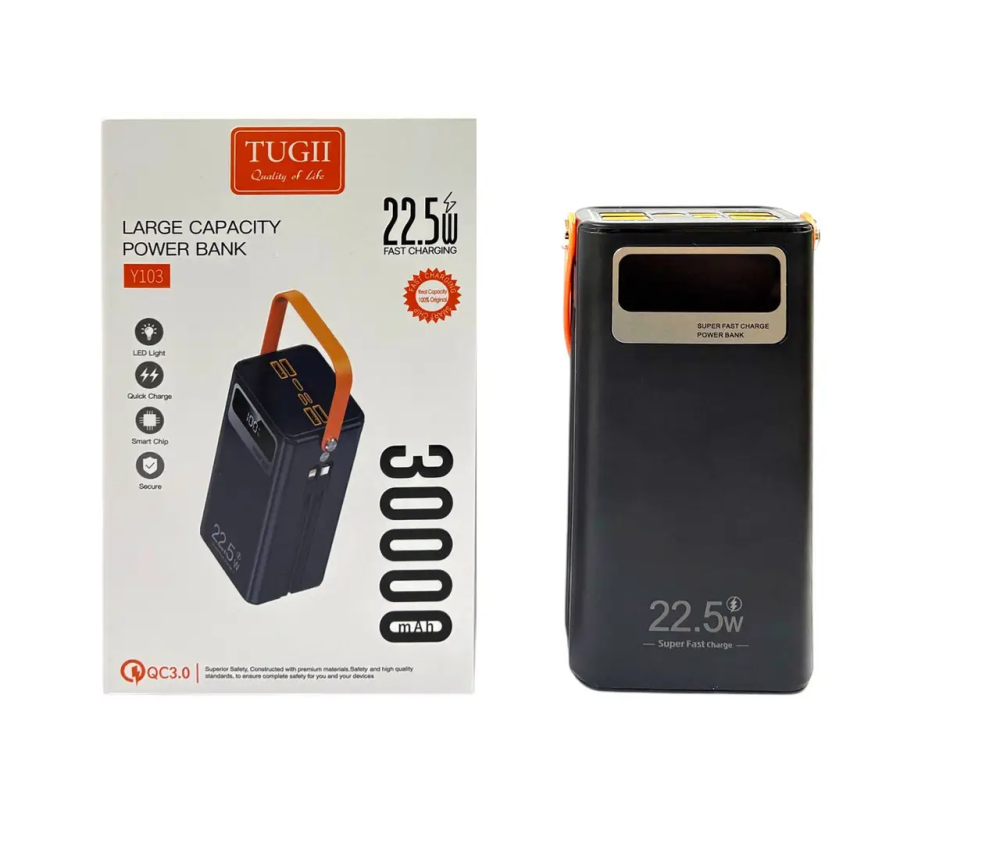 Power Bank TUGII Y103 30000 мАг, зовнішній акумулятор, швидка зарядка, USB/Type-C Одеса - фото 3