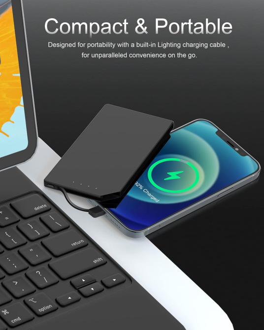 Повербанк 5000 миллиампер-часов со встроенным Lightning кабелем для iPhone, тонкий Power Bank, LED индикатор, 115 граммов Киев - изображение 18