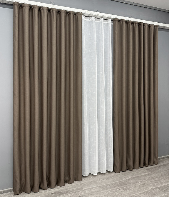 Комплект штор VR-Textil рогожка преміум TERRA LUXE 150х270 2шт і Тюль 400х270 1860ш-115т какао з білим 71-078/3 Київ - фото 3