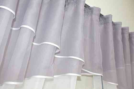 Кухонные шторы VR-Textil № 091к с ламбрекеном и подвязками серый с белым 280х170 см (52-0321) Киев