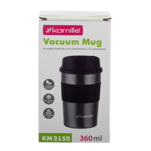 Термочашка 360мл з TPR вставкою нержавіюча сталь графіт KAMILLE 2150 Житомир