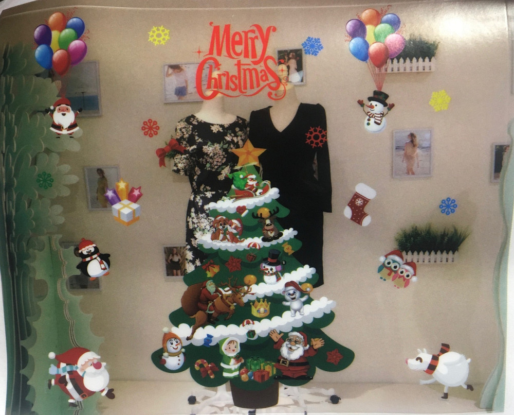 Наклейки на новий рік "Ялинка Marry Christmas" - розмір стікера 50*64см, силікон Київ - фото 2