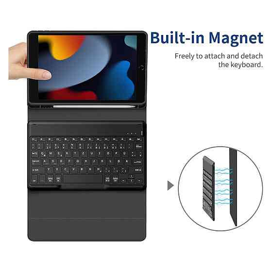 Чохол з клавіатурою кейс EasyAcc QWERTZ для iPad 10.2 7 8 9 Bluetooth чорний тримач для Apple Pencil PU Київ