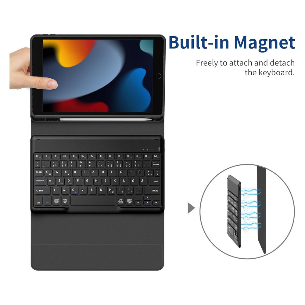 Чохол з клавіатурою кейс EasyAcc QWERTZ для iPad 10.2 7 8 9 Bluetooth чорний тримач для Apple Pencil PU Київ - фото 3