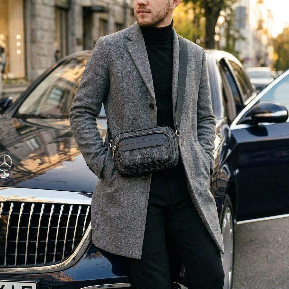 Мужская брендовая сумка, борсетка на плечо Лакоста, Lacoste (3650) black Киев - изображение 7