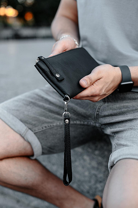 Чоловічий клатч-гаманець із натуральної зернистої шкіри SKILL Trampl (Чорний) Суми - фото 2