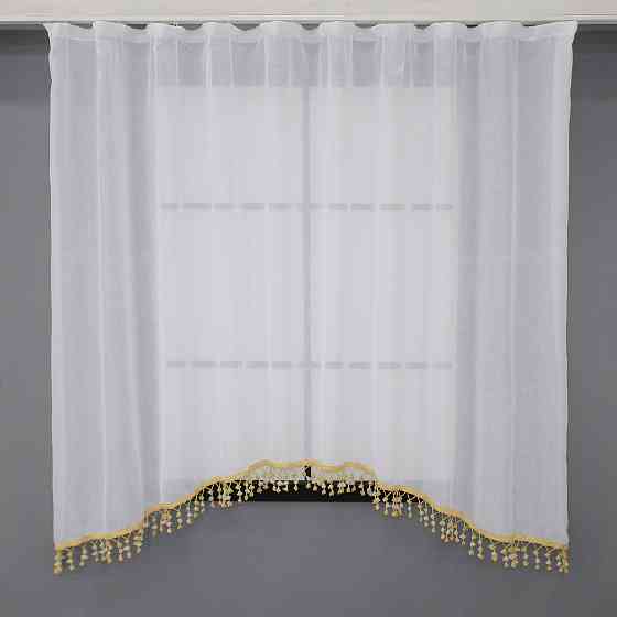 Кухонная арка VR-Textil № 000к лен с бахромой белый с золотистым 270х130 см (51-246) Киев