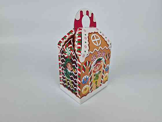 Святкове паковання для новорічних подарунків (700 грм) No209н "Пряниковий будиночок" (1 шт.) Харків