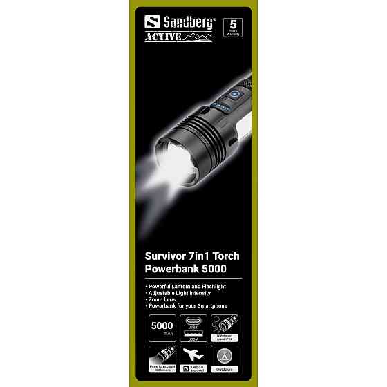 Ліхтарик-повербанк Sandberg Survivor 7 in 1 Torch Powerbank 5000 mAh XHP50 LED USB-C 5W Вінниця