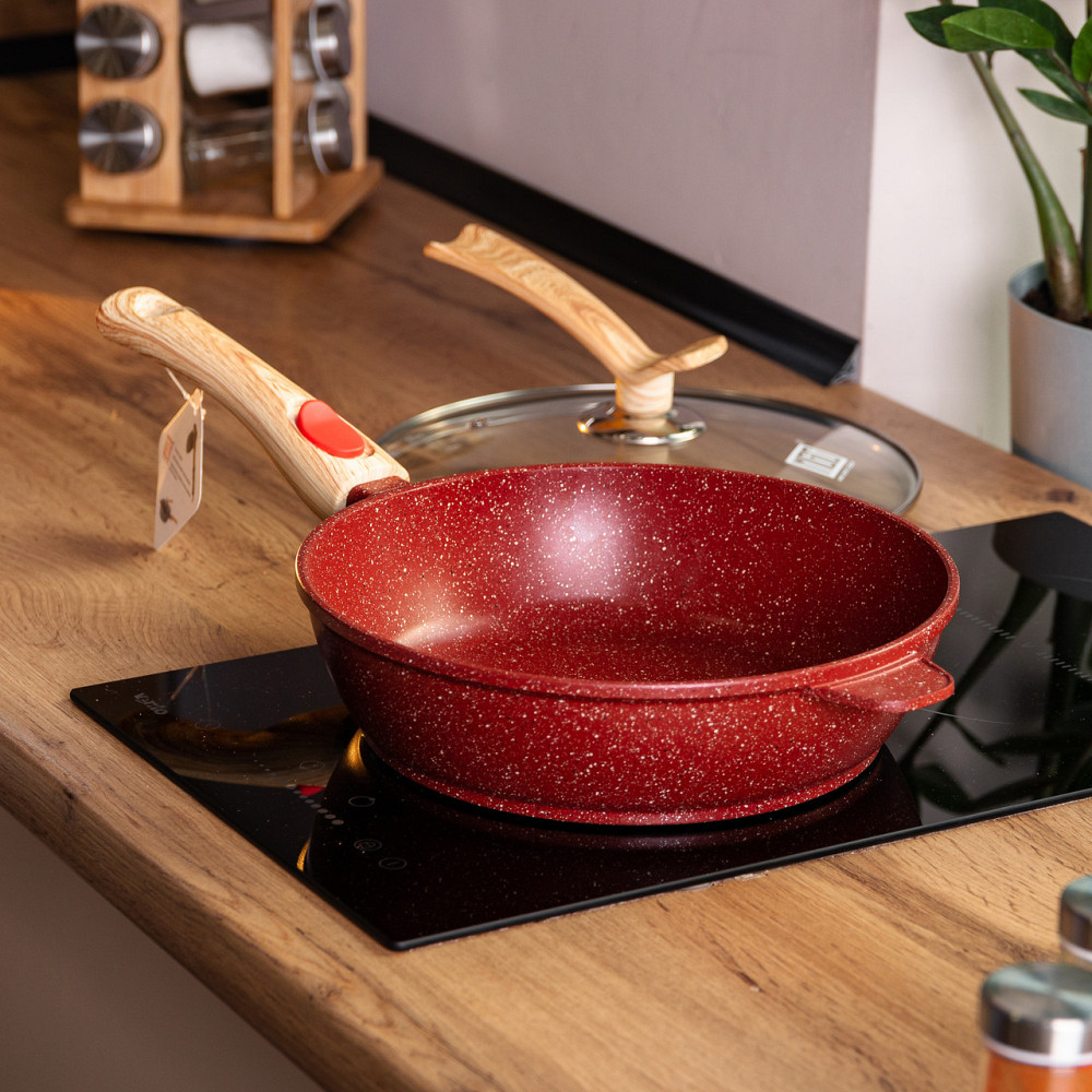 Алюминиевая глубокая сковорода (2,8 л) со стеклянной крышкой Ø 26 см Красный MGC HP-4-464R Киев - изображение 8