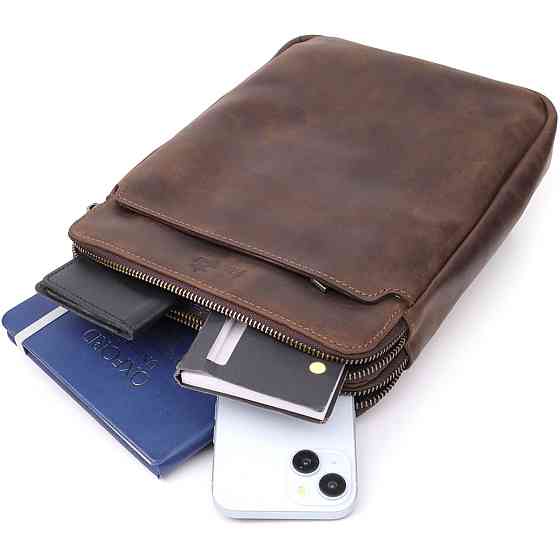 Мужская сумка через плечо из винтажной натуральной кожи Коричневый (SHVIGEL) Киев