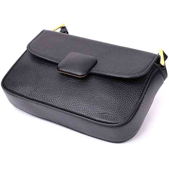 Лаконичная сумка с жестким каркасом из натуральной кожи Vintage 22391 Черная Киев