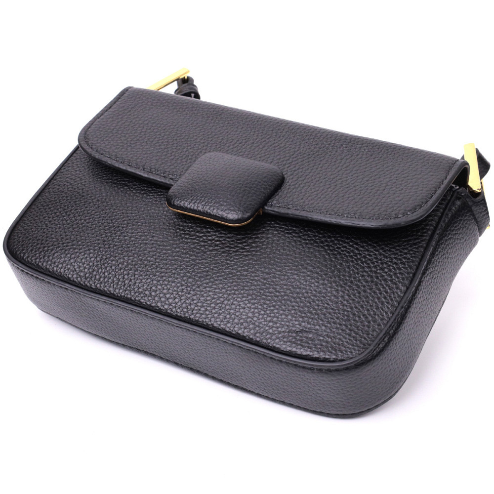 Сумка лаконічна з жорстким каркасом з натуральної шкіри Vintage 22391 Чорна Київ - фото 5