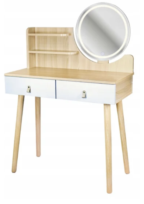 Туалетний столик Jumi Scandi LED підсвітка, з шухлядами, шкіряні ручки, світлий бук Київ - фото 4