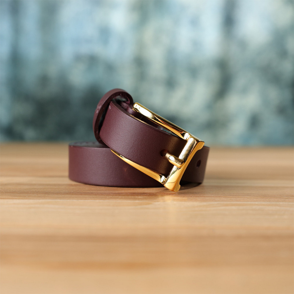 Модний вузький шкіряний ремінь для жінок GRANDE PELLE 22953 Бордовий Київ - фото 1