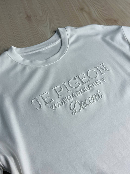 Футболка женская A-NIUSHOW 30343-1 оверсайз с вышивкой JE PIGEON one size, белый, one size Киев - изображение 12