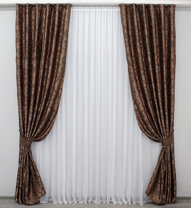 Комплект готовых штор VR-Textil Жаккард Вензель № 478ш Светло-коричневый 100х270 см 2 шт (31-014) Киев - изображение 2