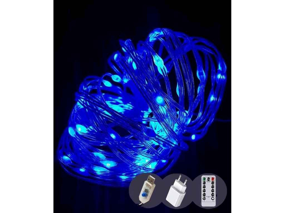 Гірлянда Роса-люкс 100LED синій 10м 8 режимів/USB адаптер/пульт ДК ТМ КИТАЙ   Solmir Київ - фото 1