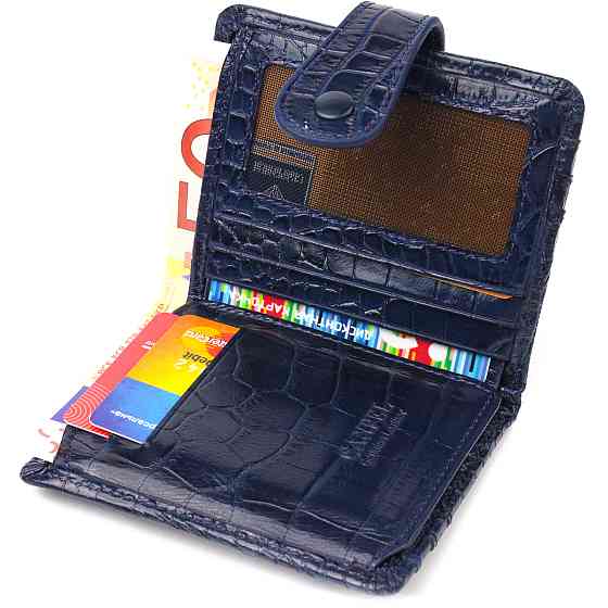 Цікавий гаманець із натуральної шкіри з тисненням під крокодила CANPELLINI 21687 Синій Київ