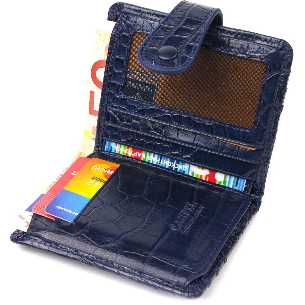 Цікавий гаманець із натуральної шкіри з тисненням під крокодила CANPELLINI 21687 Синій Київ - фото 6